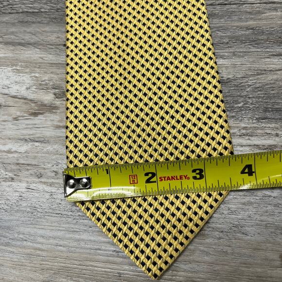 Ermenegildo Zegna Yellow Men 58" Basketweave Geometric Check Silk Italy Made Tie - Picture 3 of 8